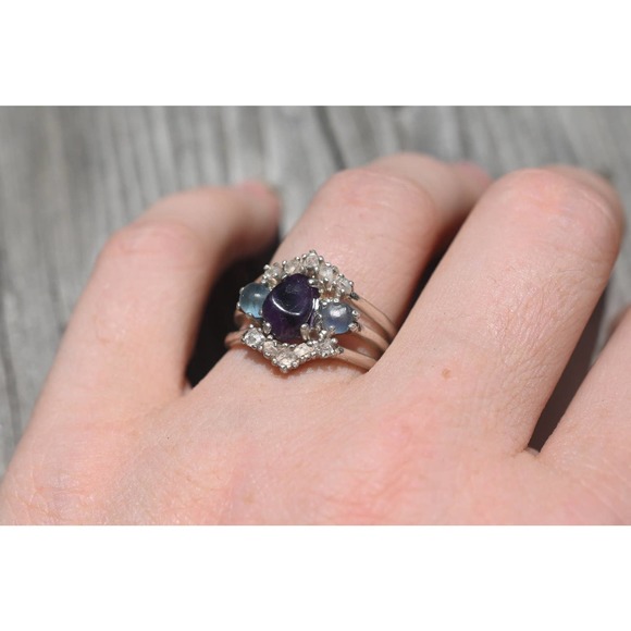 Amethyst engagement ring set Montana Sapphire raw diamond ring, raw ston… - Picture 2 of 2
